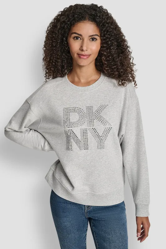 DKNY NEW YORK STACKED MIXED RHINESTONE LOGO SWEATSHIRT sold by DKNY