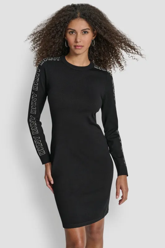LONG SLEEVE KNIT LOGO DRESS sold by DKNY