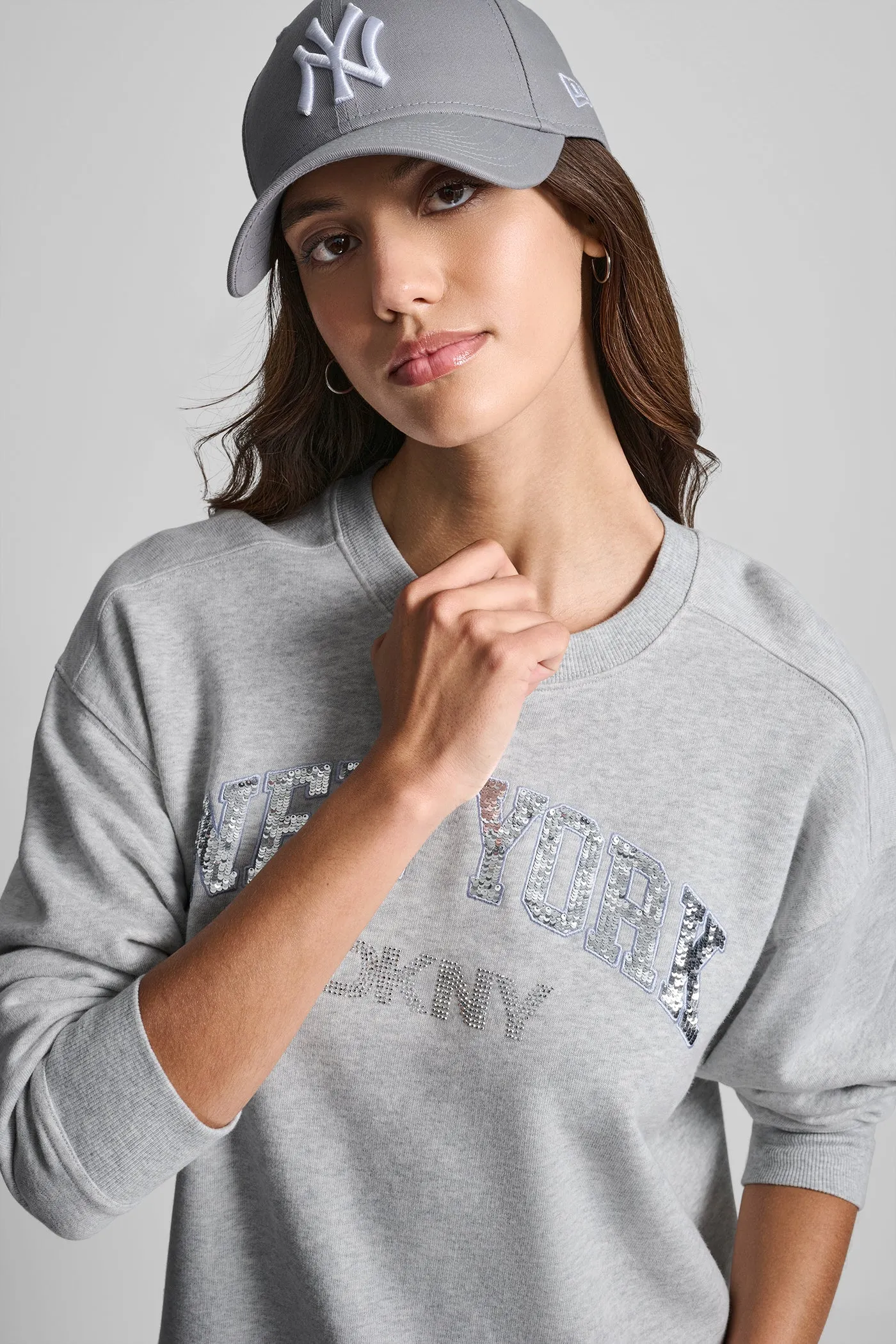 RHINESTONE STUD LOGO CREW NECK SWEATSHIRT sold by DKNY product image thumbnail 4