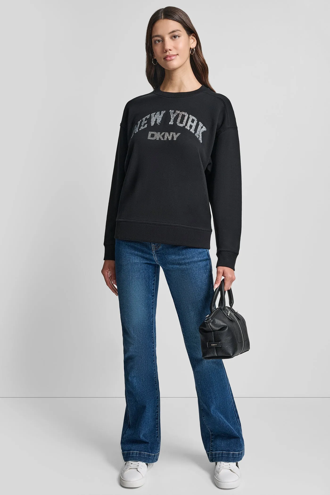 RHINESTONE STUD LOGO CREW NECK SWEATSHIRT sold by DKNY product image thumbnail 4