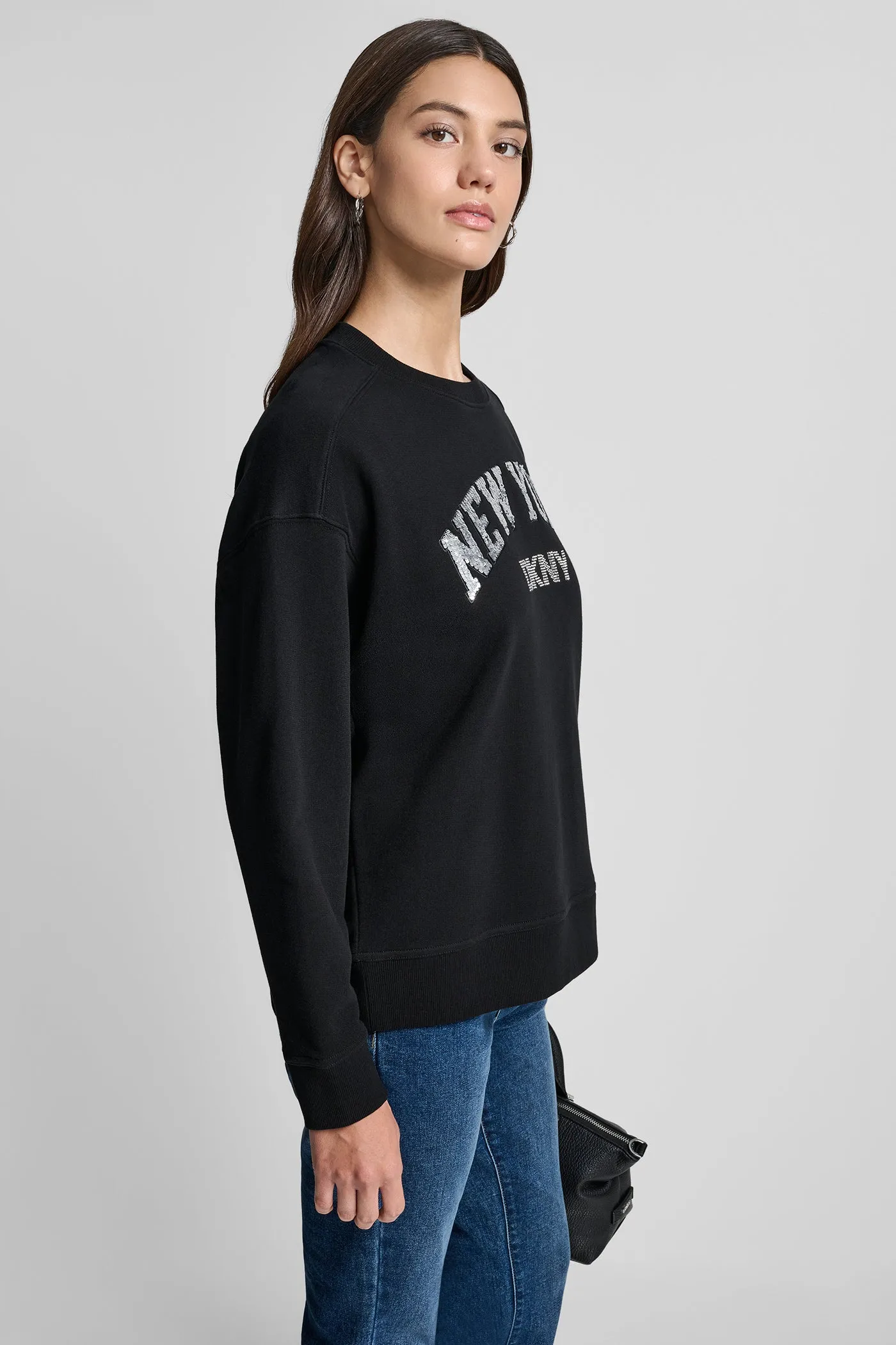 RHINESTONE STUD LOGO CREW NECK SWEATSHIRT sold by DKNY product image thumbnail 3