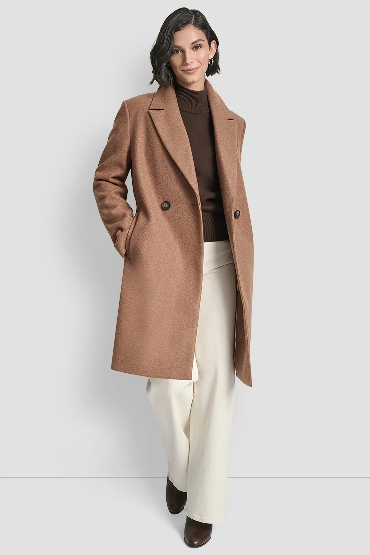 DOUBLE BREASTED FAUX WOOL COAT sold by DKNY