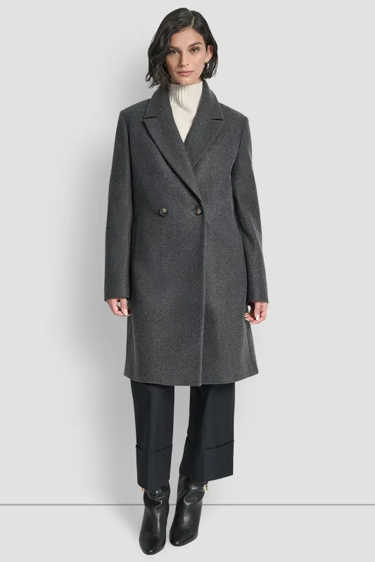 DOUBLE BREASTED FAUX WOOL COAT sold by DKNY