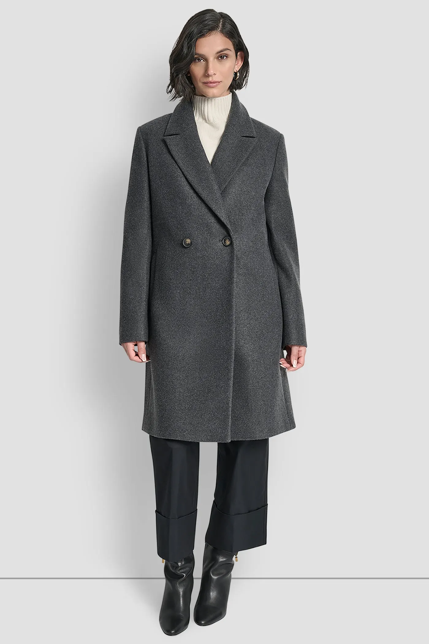 DOUBLE BREASTED FAUX WOOL COAT sold by DKNY
