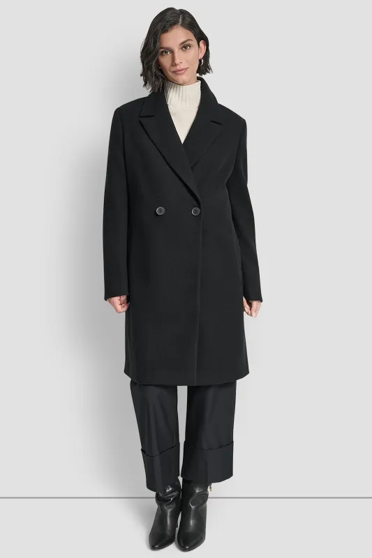 DOUBLE BREASTED FAUX WOOL COAT sold by DKNY