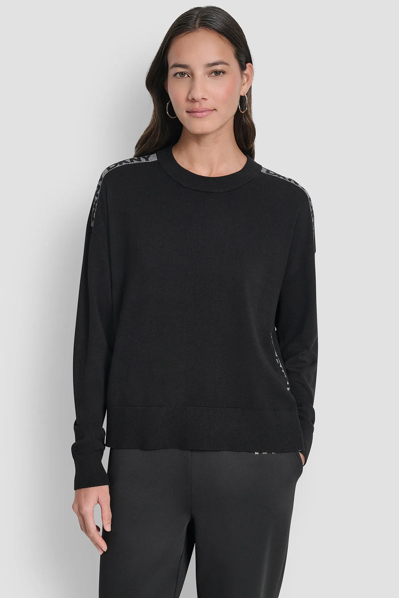 LONG SLEEVE LOGO TAPE LUREX SWEATER sold by DKNY