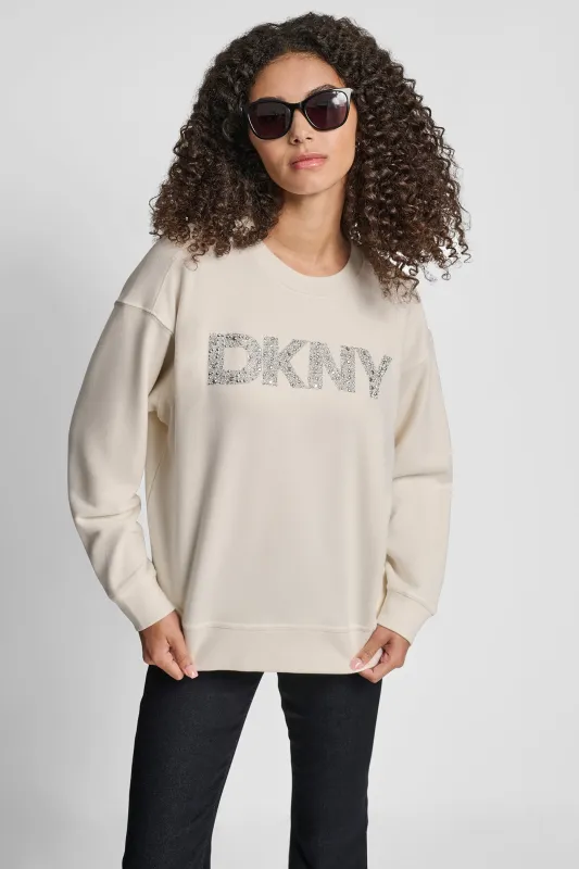 DKNY RHINESTONE STUD LOGO CREW NECK SWEATSHIRT sold by DKNY