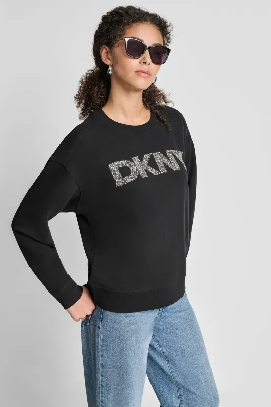 DKNY RHINESTONE STUD LOGO CREW NECK SWEATSHIRT sold by DKNY