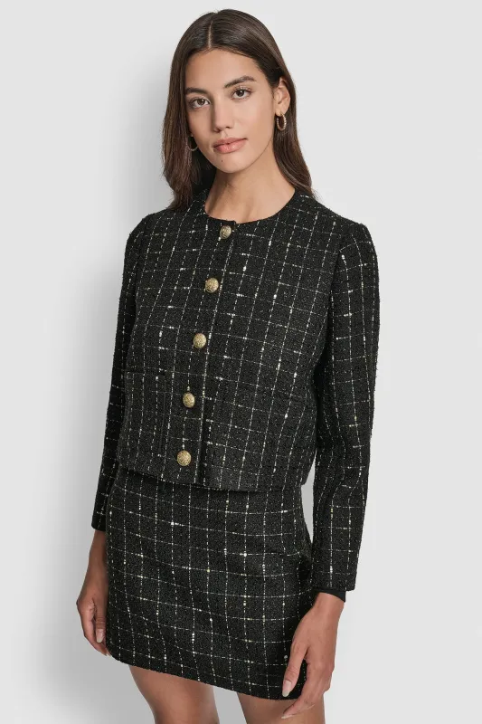 CROPPED BOUCLE TWEED JACKET sold by DKNY