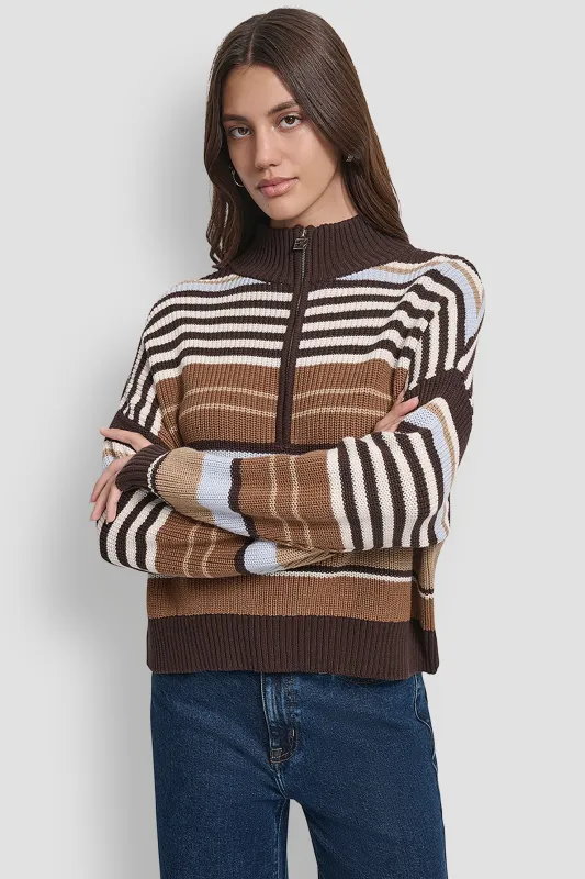 STRIPED 1/4 ZIP SWEATER sold by DKNY