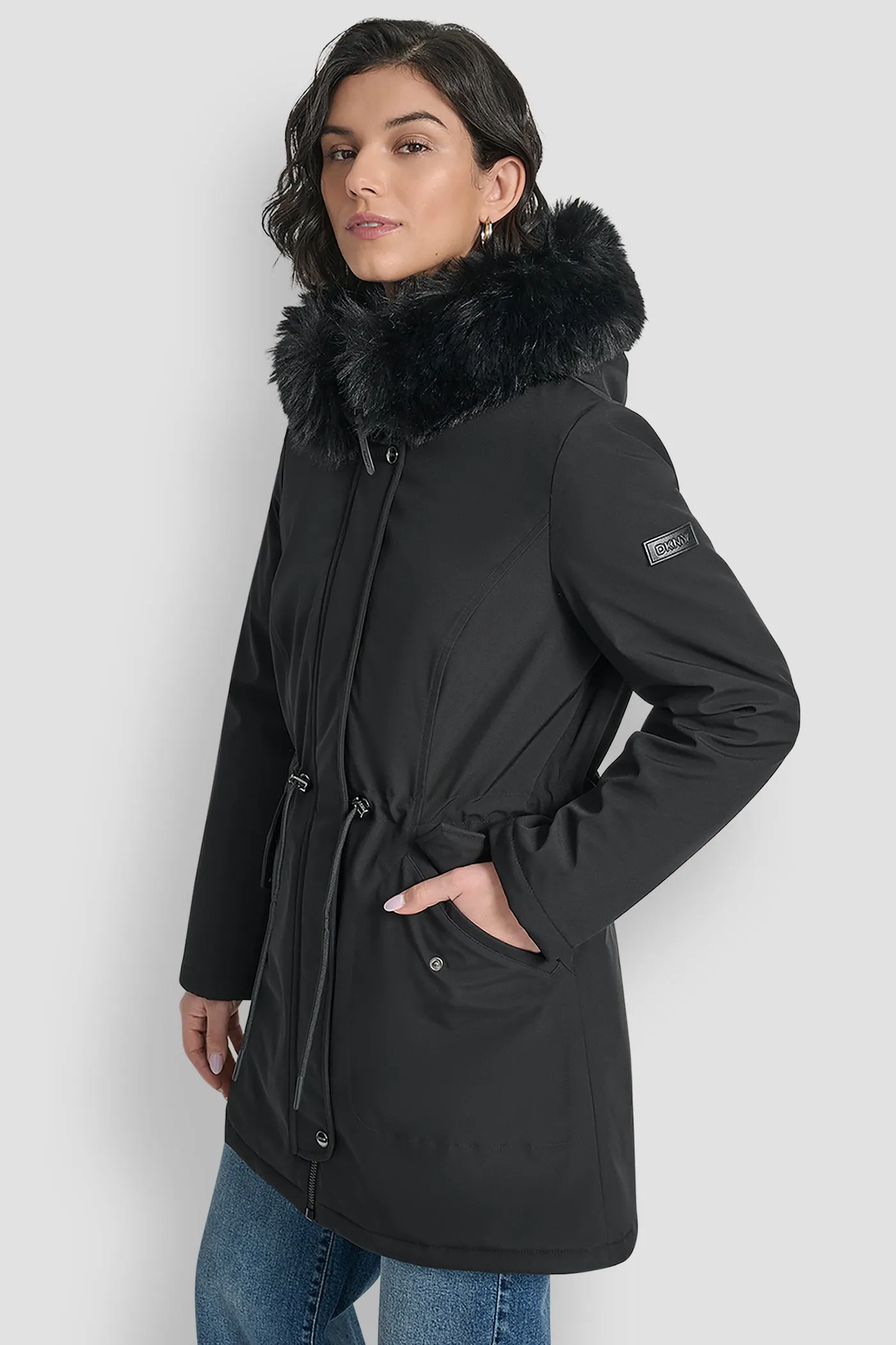FAUX FUR TRIM HOODED ANONRAK WAIST COAT sold by DKNY product image thumbnail 3