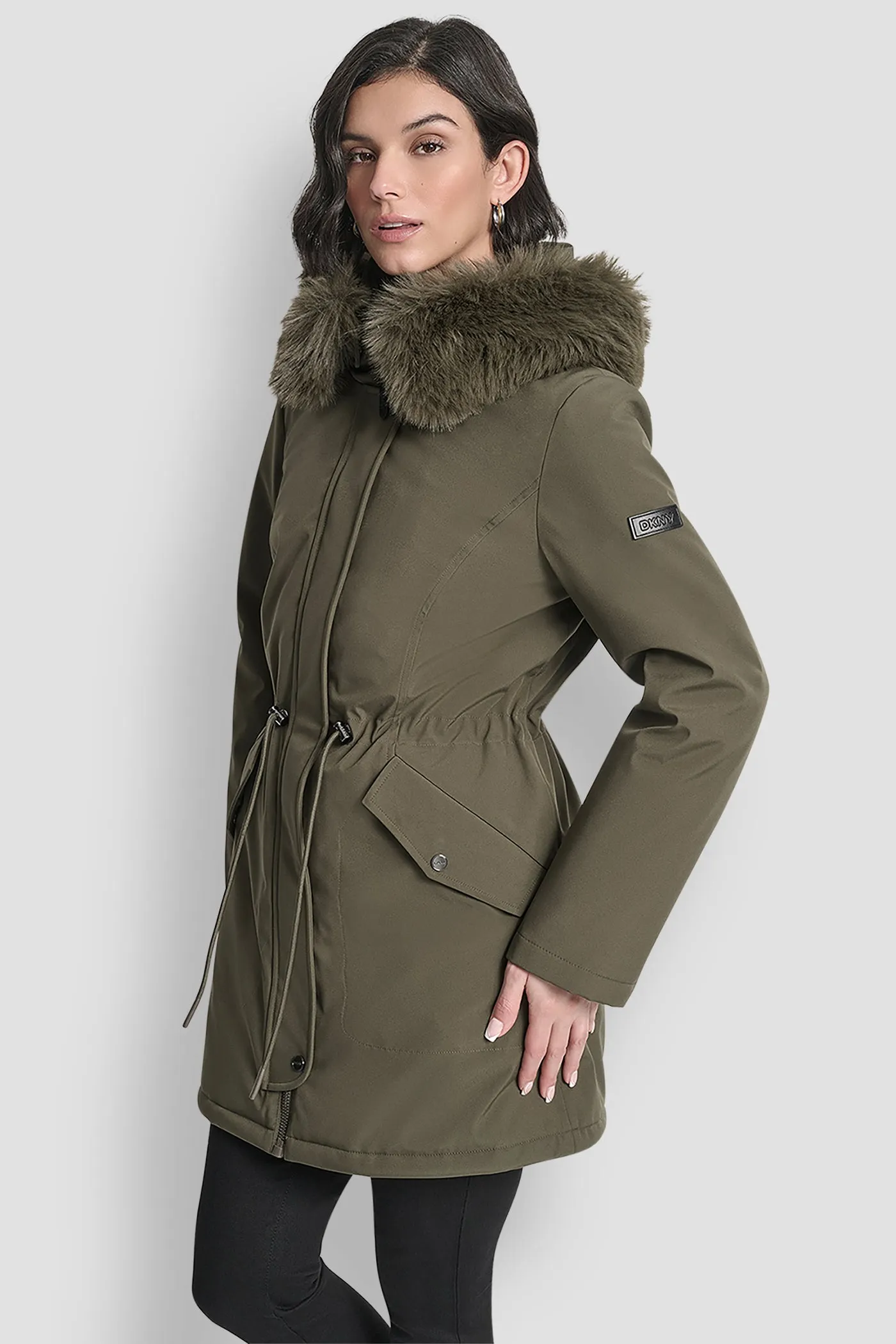 FAUX FUR TRIM HOODED ANONRAK WAIST COAT sold by DKNY product image thumbnail 3