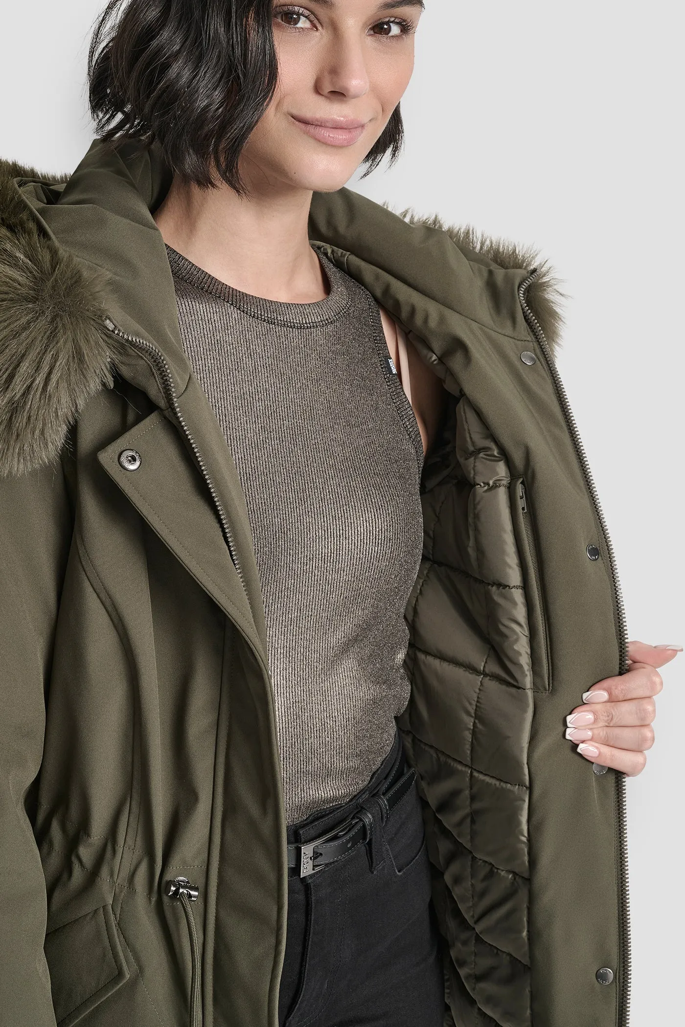 FAUX FUR TRIM HOODED ANONRAK WAIST COAT sold by DKNY product image thumbnail 5