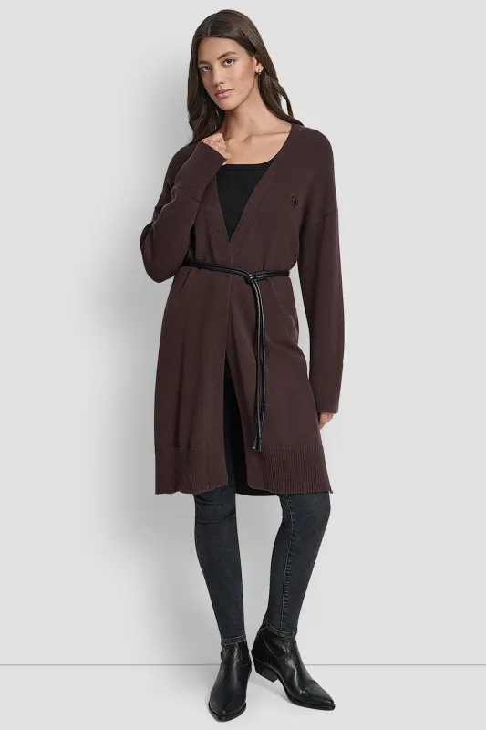 BELTED LOGO-EMBELLISHED CARDIGAN sold by DKNY
