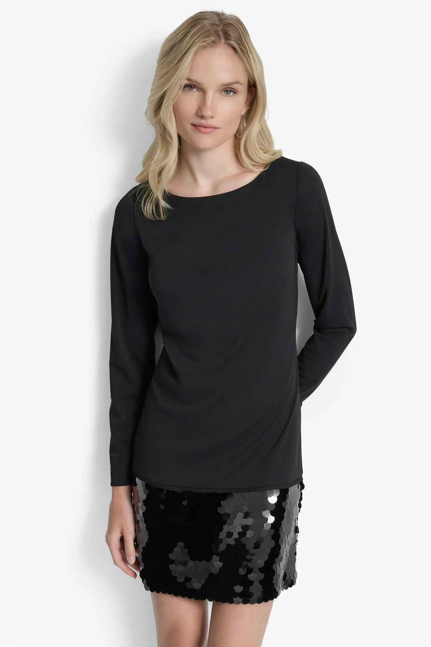 SLEEK BOAT NECK LONG SLEEVE DRESS sold by DKNY product image thumbnail 4