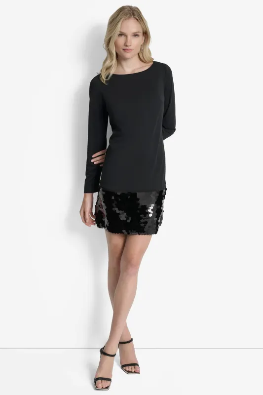 SLEEK BOAT NECK LONG SLEEVE DRESS sold by DKNY