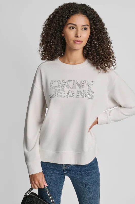 DKNY RHINESTONE STUD LOGO CREW NECK SWEATSHIRT sold by DKNY