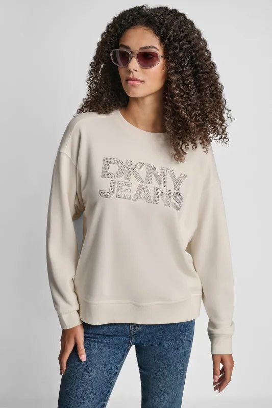 DKNY RHINESTONE STUD LOGO CREW NECK SWEATSHIRT sold by DKNY