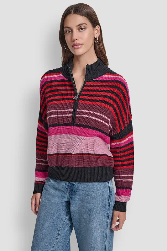STRIPED 1/4-ZIP SWEATER sold by DKNY