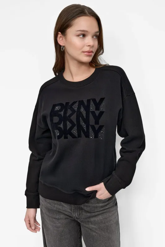 DKNY FLOCKING RHINESTONE LOGO CREW NECK SWEATSHIRT sold by DKNY