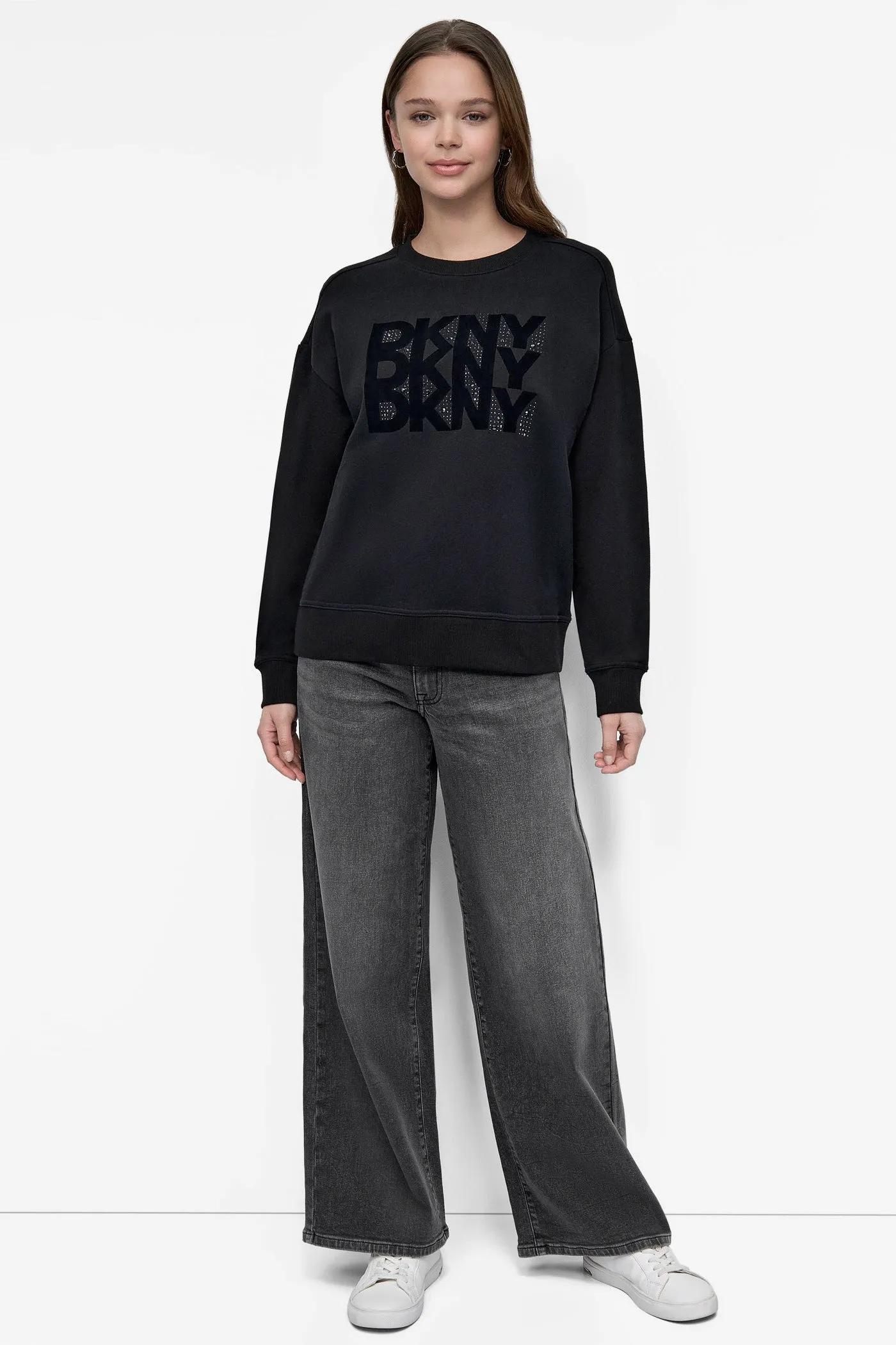 DKNY FLOCKING RHINESTONE LOGO CREW NECK SWEATSHIRT sold by DKNY product image thumbnail 5