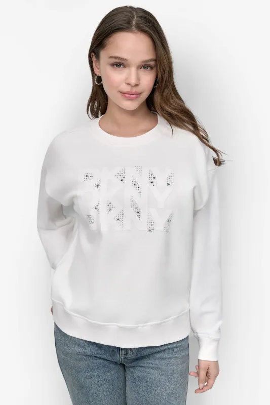 DKNY FLOCKING RHINESTONE LOGO CREW NECK SWEATSHIRT sold by DKNY
