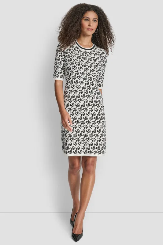 SHORT SLEEVE LOGO INTARSIA SWEATER DRESS sold by DKNY