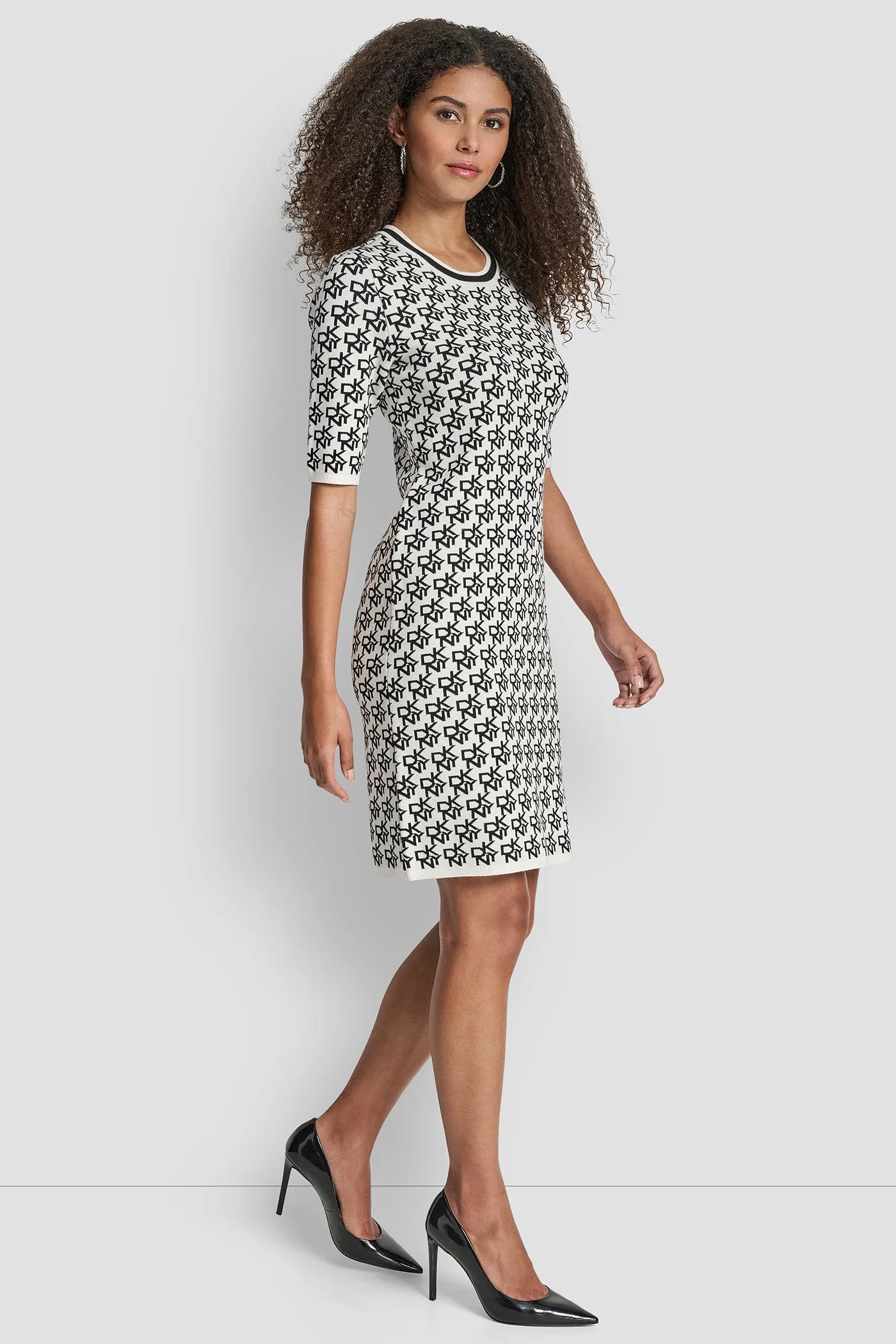 SHORT SLEEVE LOGO INTARSIA SWEATER DRESS sold by DKNY product image thumbnail 3