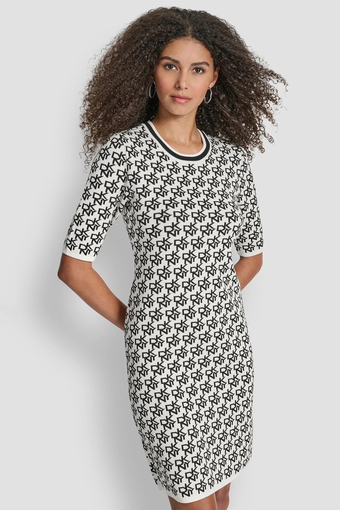SHORT SLEEVE LOGO INTARSIA SWEATER DRESS sold by DKNY product image thumbnail 4