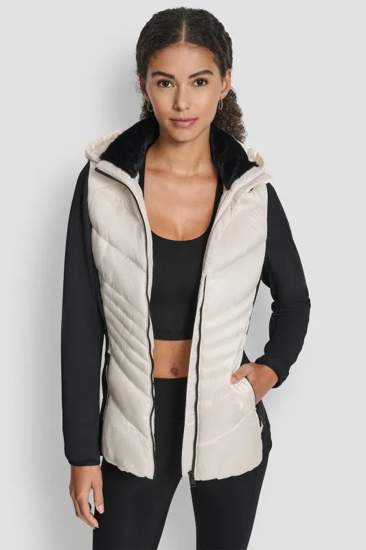 CHEVRON QUILTED SCUBA MIX JACKET sold by DKNY