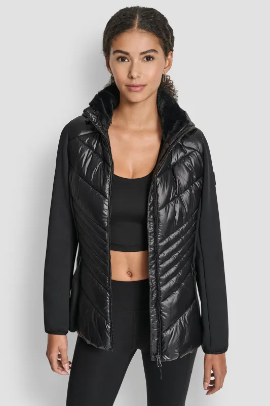 CHEVRON QUILTED SCUBA MIX JACKET sold by DKNY