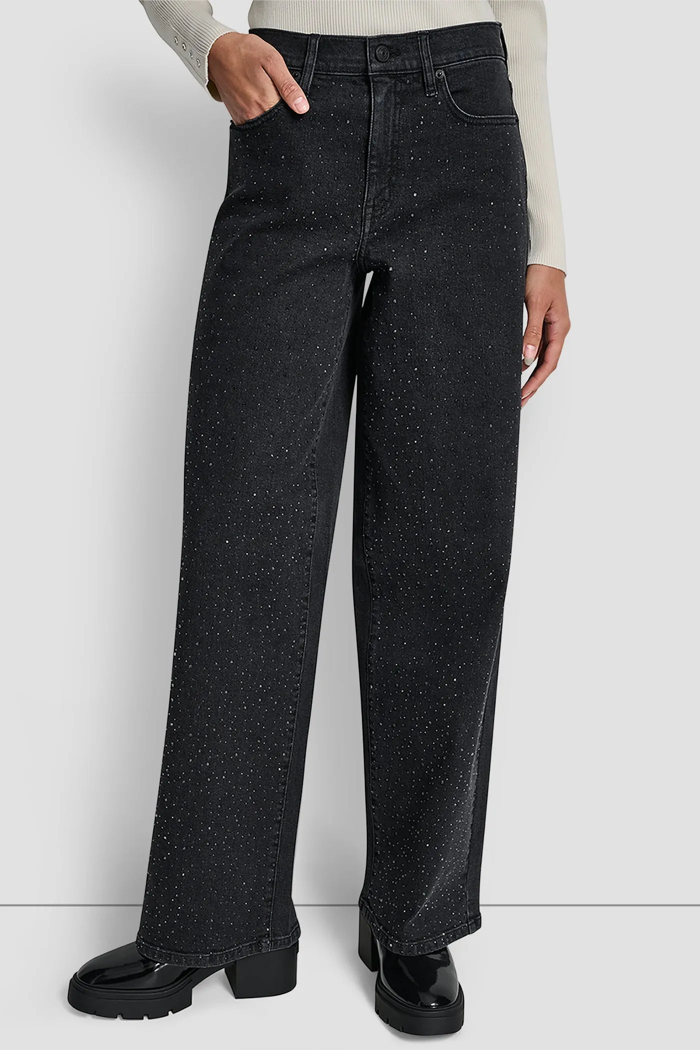 HIGH RISE WIDE LEG WITH RHINESTONE EMBELLISHMENT sold by DKNY