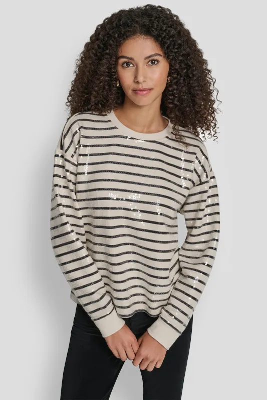 SEQUINS LONG SLEEVE SWEATSHIRT made by DKNY