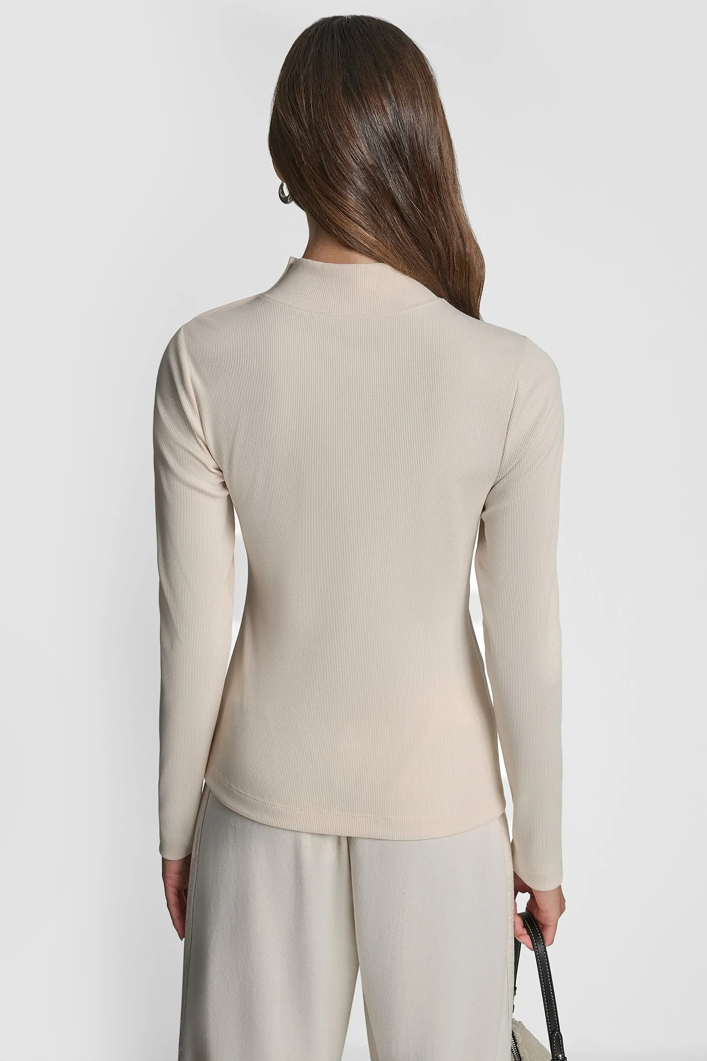 JEWEL BUTTON SHOULDER MOCK NECK LONG SLEEVE TEE sold by DKNY product image thumbnail 2