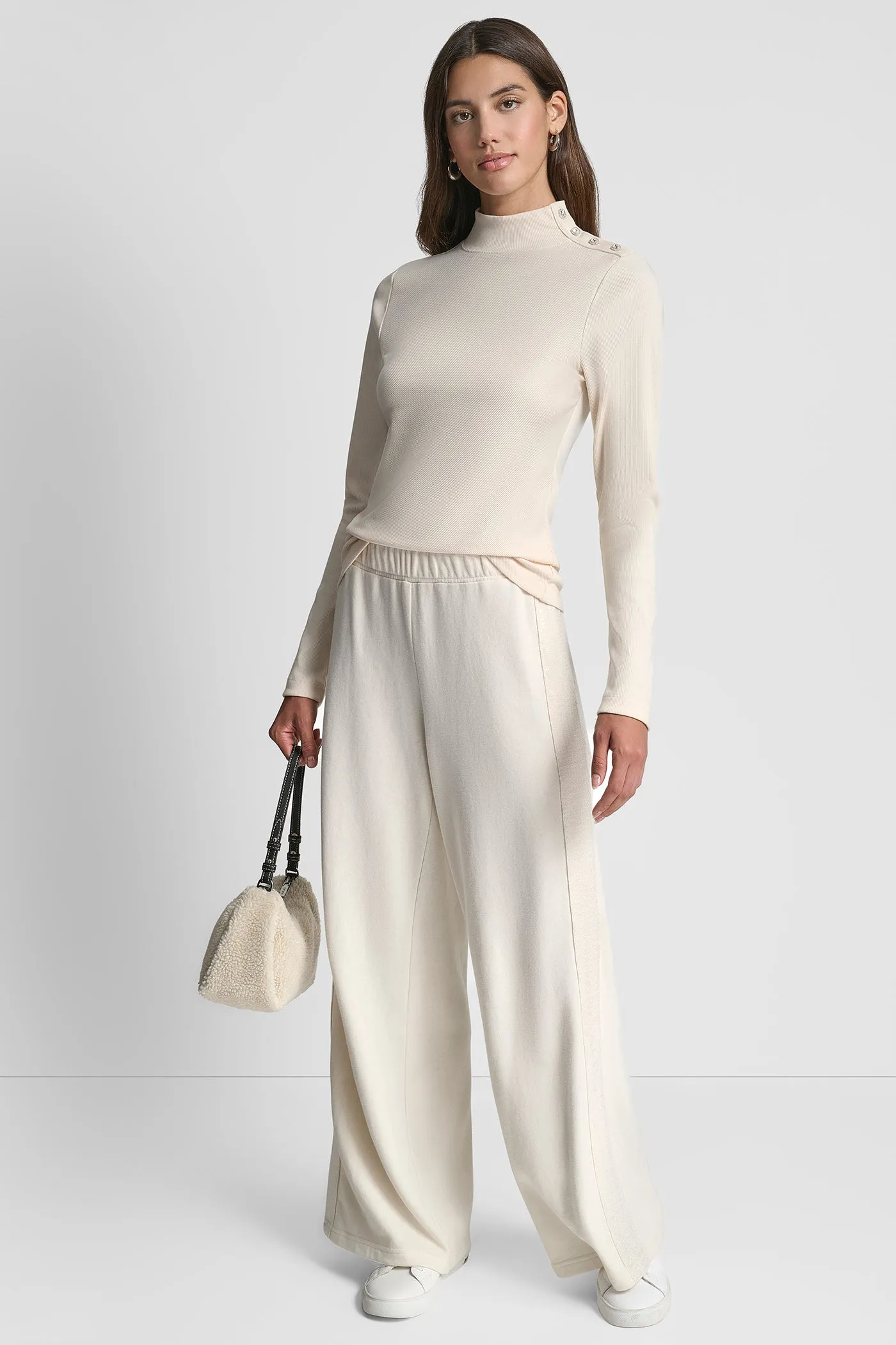 JEWEL BUTTON SHOULDER MOCK NECK LONG SLEEVE TEE sold by DKNY product image thumbnail 5