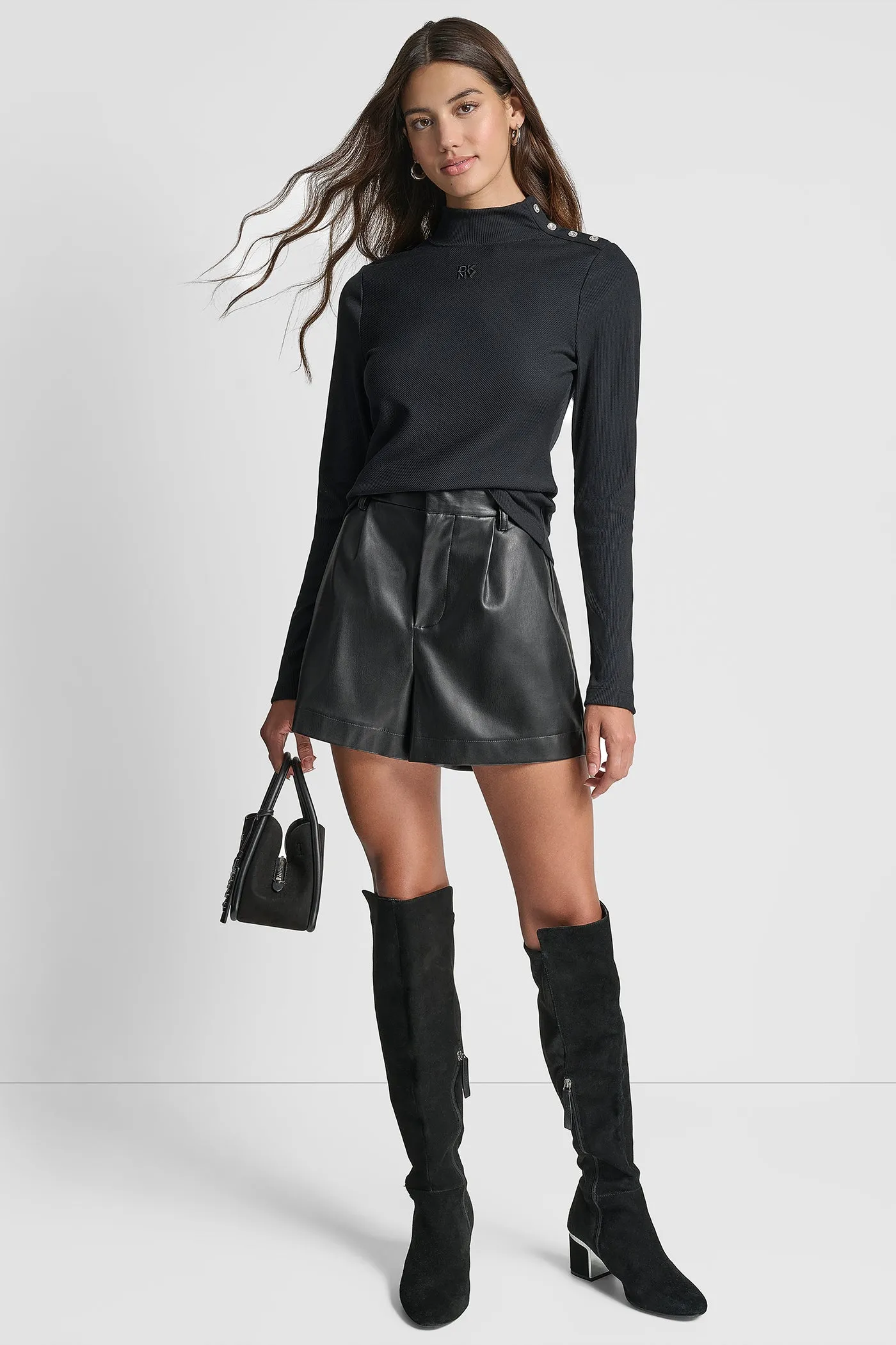 JEWEL BUTTON SHOULDER MOCK NECK LONG SLEEVE TEE sold by DKNY product image thumbnail 5