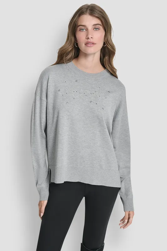 LONG SLEEVE GLITTER LOGO PULLOVER SWEATER sold by DKNY