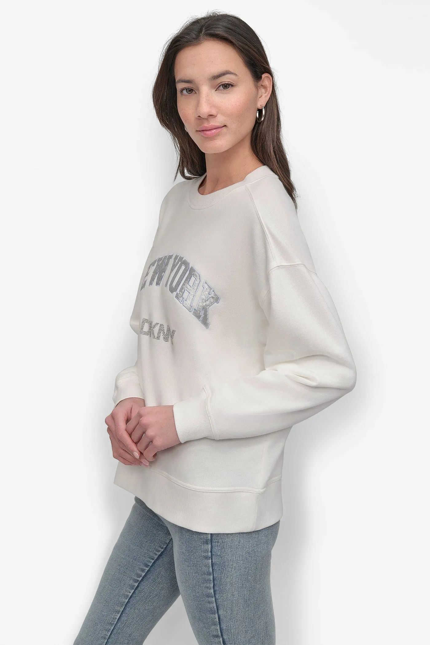 RHINESTONE STUD LOGO CREW NECK SWEATSHIRT sold by DKNY product image thumbnail 3