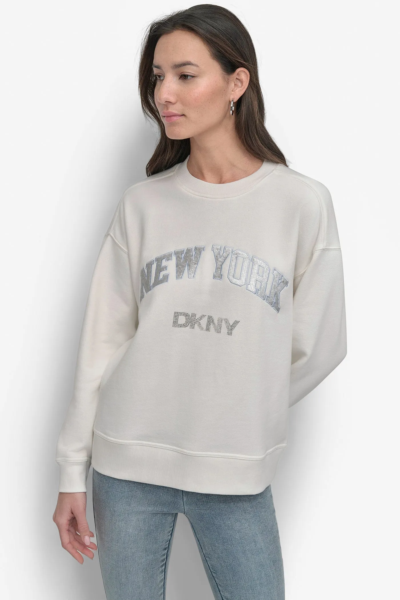 RHINESTONE STUD LOGO CREW NECK SWEATSHIRT sold by DKNY