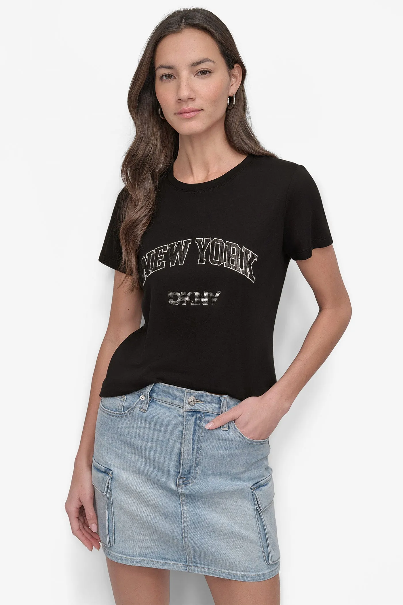 DKNY RHINESTONE STUD LOGO TEE sold by DKNY