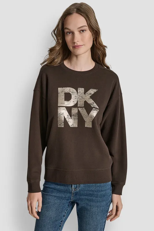 DISTRESSED DKNY FOIL LOGO SWEATSHIRT made by DKNY