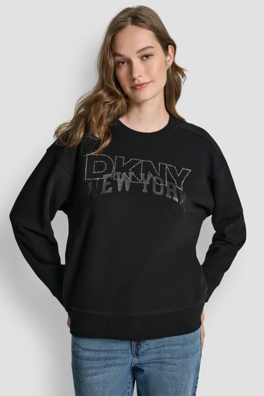 DKNY OUTLINE RHINESTONE NY PRINTED LOGO CREW NECK SWEATSHIRT sold by DKNY