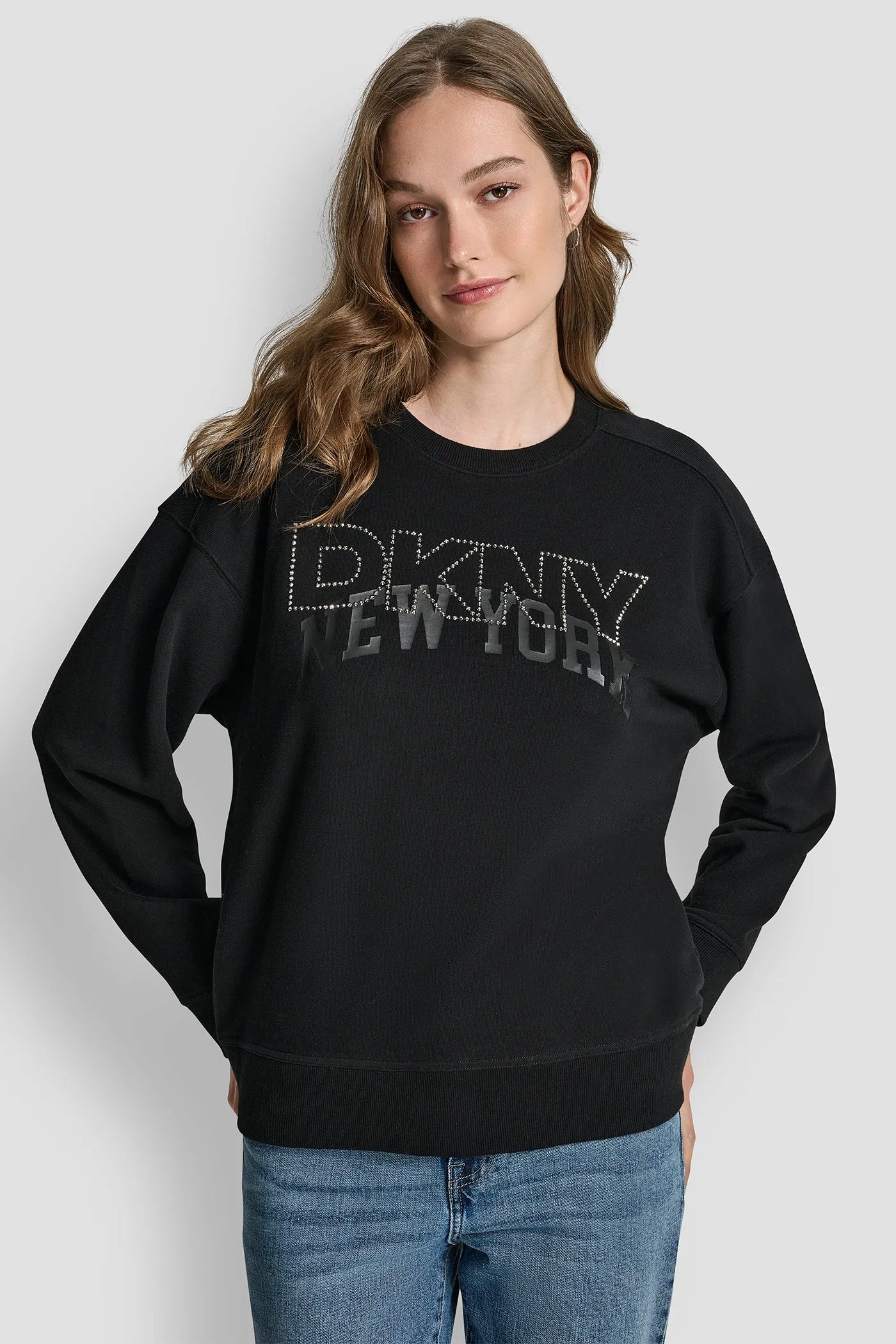 DKNY OUTLINE RHINESTONE NY PRINTED LOGO CREW NECK SWEATSHIRT sold by DKNY