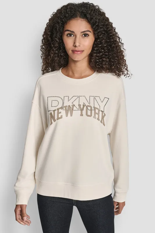 DKNY OUTLINE RHINESTONE NY PRINTED LOGO CREW NECK SWEATSHIRT sold by DKNY
