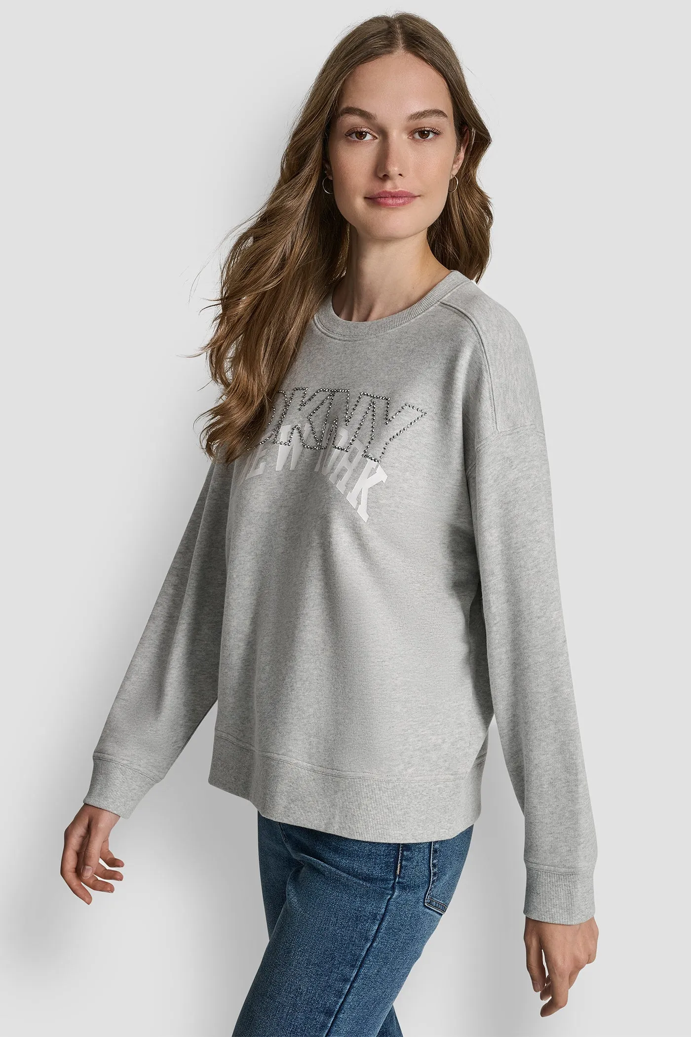 DKNY OUTLINE RHINESTONE NY PRINTED LOGO CREW NECK SWEATSHIRT sold by DKNY product image thumbnail 3