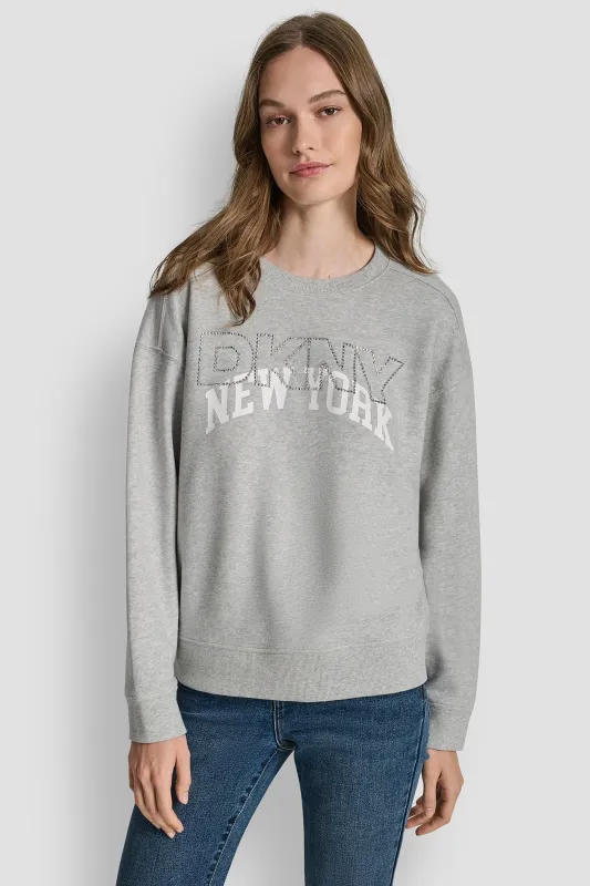 DKNY OUTLINE RHINESTONE NY PRINTED LOGO CREW NECK SWEATSHIRT sold by DKNY