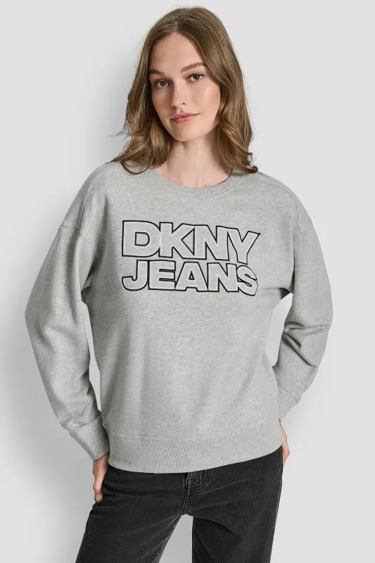 DKNY JEANS CHAINSTITCH OUTLINE LOGO CREW NECK SWEATSHIRT sold by DKNY