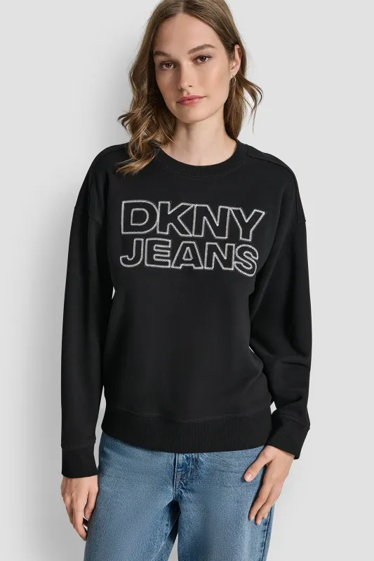 DKNY JEANS CHAINSTITCH OUTLINE LOGO CREW NECK SWEATSHIRT sold by DKNY