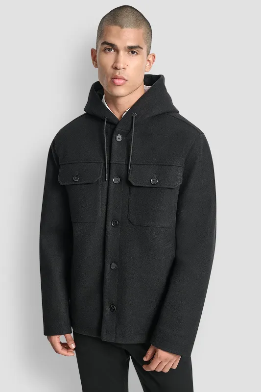 FAUX WOOL HOODED SHIRT JACKET sold by DKNY