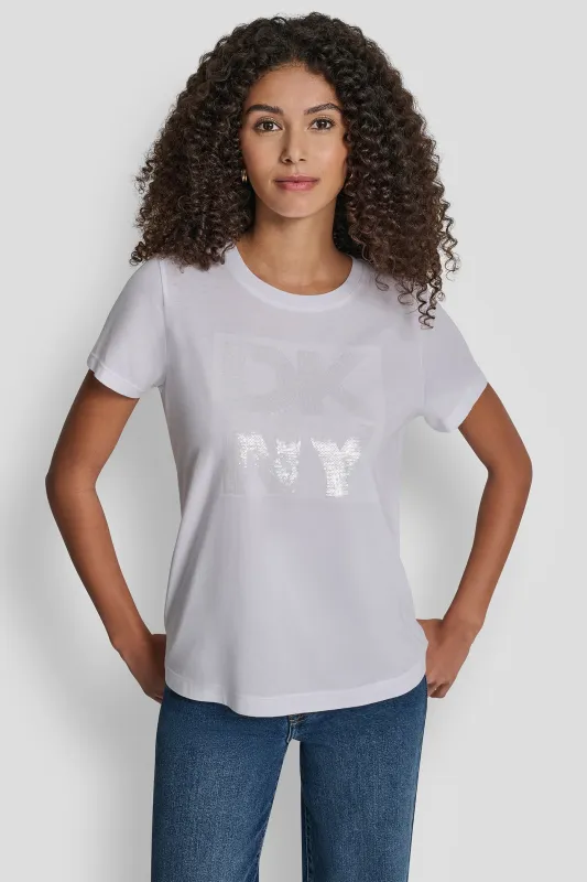 DKNY SEQUIN LOGO CREW NECK TEE sold by DKNY